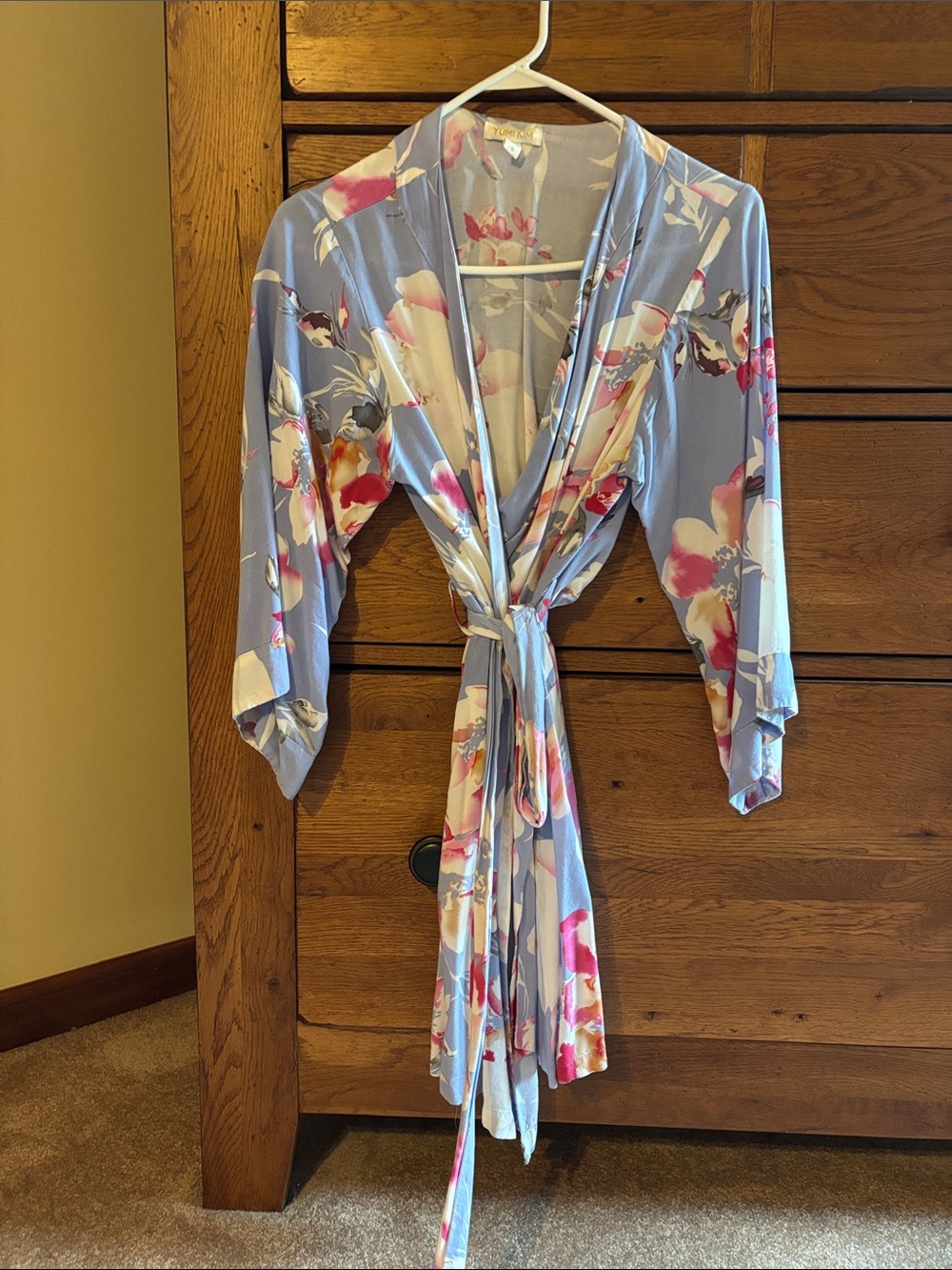 Yumi Kim Light Blue Floral Satin Robe